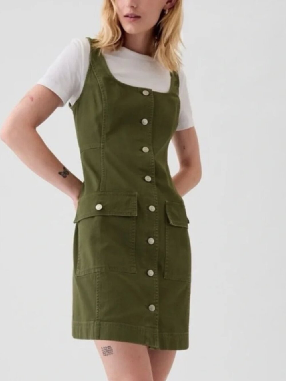 GAP Olive Green Button-Front Utility Dress
